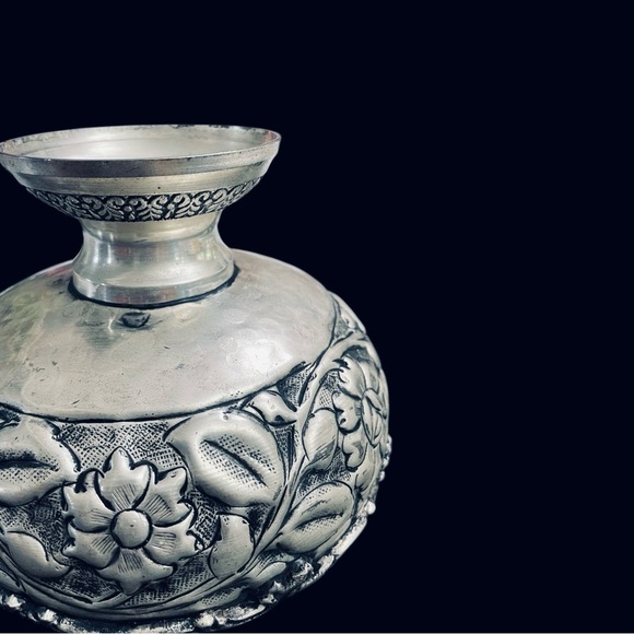 Vtg Forever Lovely and Beautiful Lacquered Silver Plate Floral Etched Bowl India - Picture 6 of 14